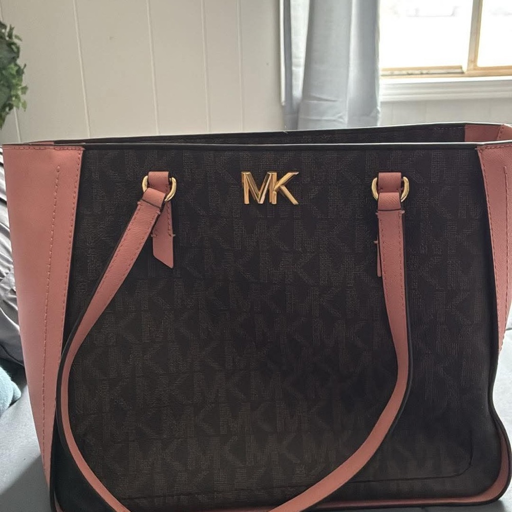 Michael Kors Pink and Brown Tote with Gold Hardware